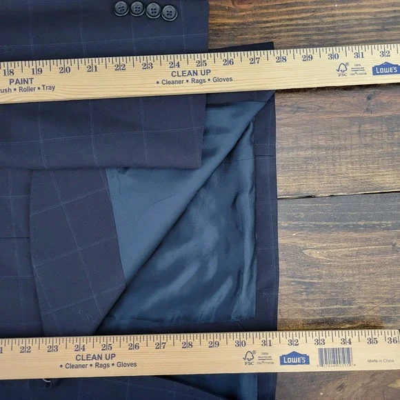 Nautica Men's Sport Coat Blazer Two Button Navy Blue Plaid‎ Wool Size 44R